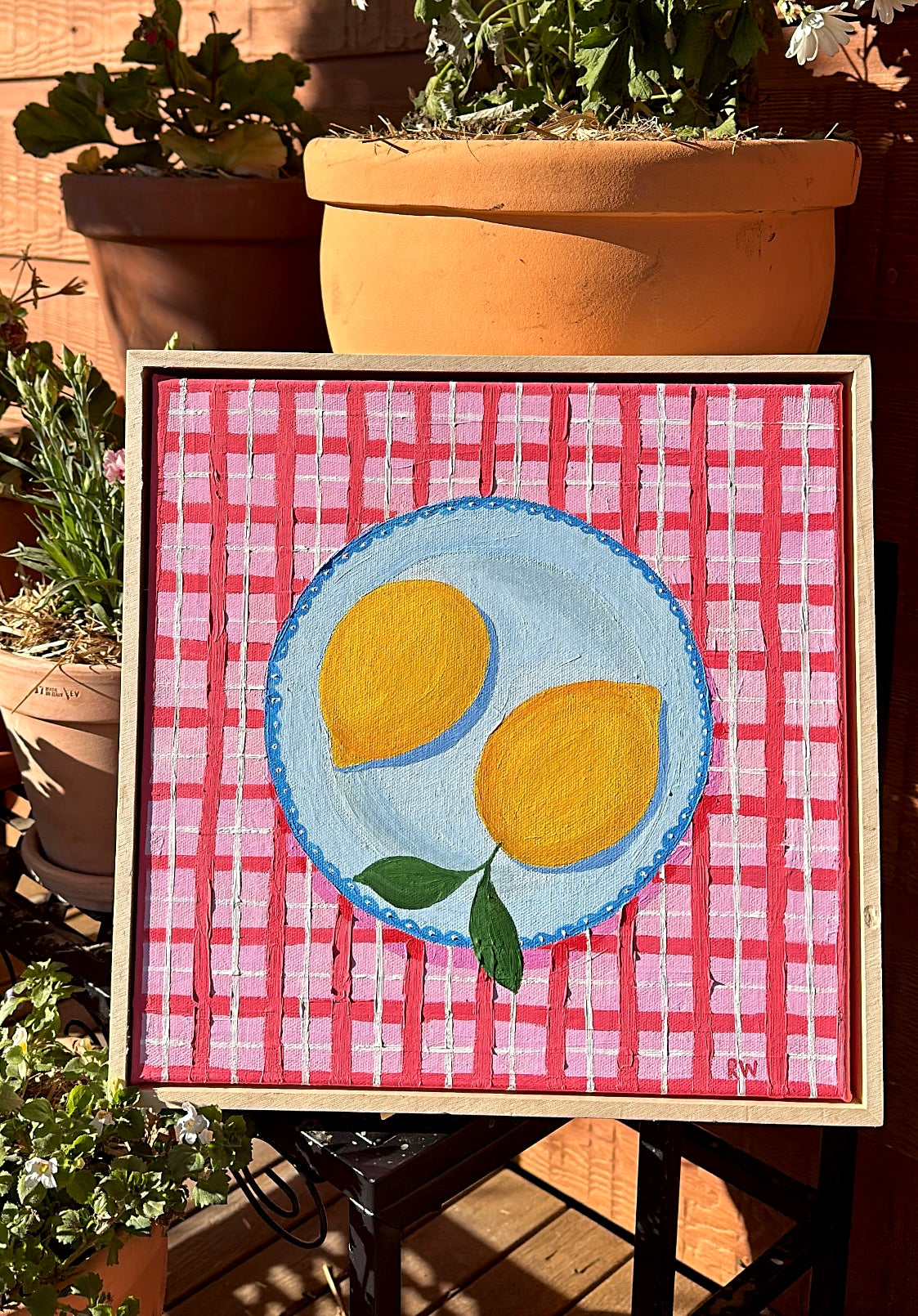 'Lemons on Pink Plaid'